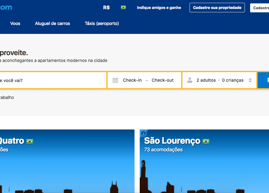 Tela inicial Booking.com